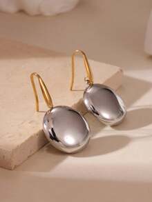 GEREIT 2pcs 18k Gold Plated Stainless Steel Dual-Tone Hollow Oval Open Hoop Earrings - Multicolor 1 - View 5