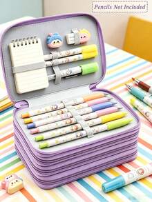 Customizable Name Colorblock Tote Pencil Case, Customizable 3D Cartoon Stationery Pencil Case, Student Stationery Storage Bag, Portable Large Capacity, Suitable For Back To School Gifts - Multicolor - View 4
