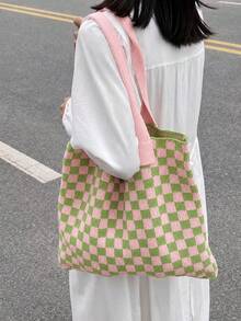 Large Capacity Crochet Shoulder Tote Bag, Lightweight Multifunctional Knitted Handbag, Suitable For Travel, Beach, Vacation And Daily Use - Pink - View 3