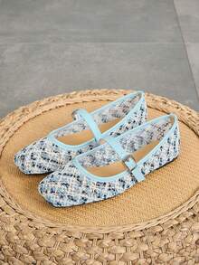 Plus Size Women's Mary Jane Shoes New Spring/Summer Blue Hollow Mesh Breathable Low Vamp Flat Casual Vacation Comfortable Shoes - Baby Blue - View 2