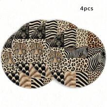1/4/6pcs African Animal Patchwork Leopard & Zebra Hand-Painted Pattern Placemats, Suitable For Home Kitchen, Made Of Polyester Fiber, Kitchen Table Decoration And Party Scene Decoration - Multicolor - View 12