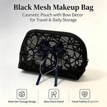 Black Mesh Multi-Purpose Storage Bag, Heart Pattern Makeup Bag With Elegant Bow Decoration, Lightweight Portable Zipper Storage Bag, Suitable For Travel, Toiletries, Small Accessories, Stationery, Makeup Brushes, Daily Practical Handheld Storage Bag Gift - Multicolor - View 8
