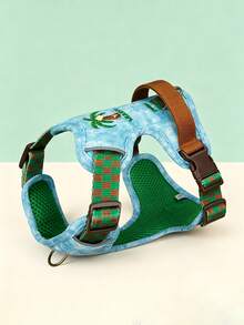 Arnés para mascotas tejido con estampado de cuadros tie-dye azul, anti-explosión, cómodo y transpirable, con patrón de palmeras verdes, adecuado para perros y gatos, para todas las estaciones, apto para pasear perros y gatos pequeños a medianos - Multicolor - Ver 2