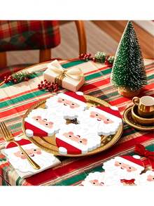 55pcs Santa Claus Shaped Disposable Paper Napkins, Cute Santa Face Decorative Paper Napkins, Christmas Party Table Decor Napkins For Holiday Dinner Gathering - Multiple Styles - View 1