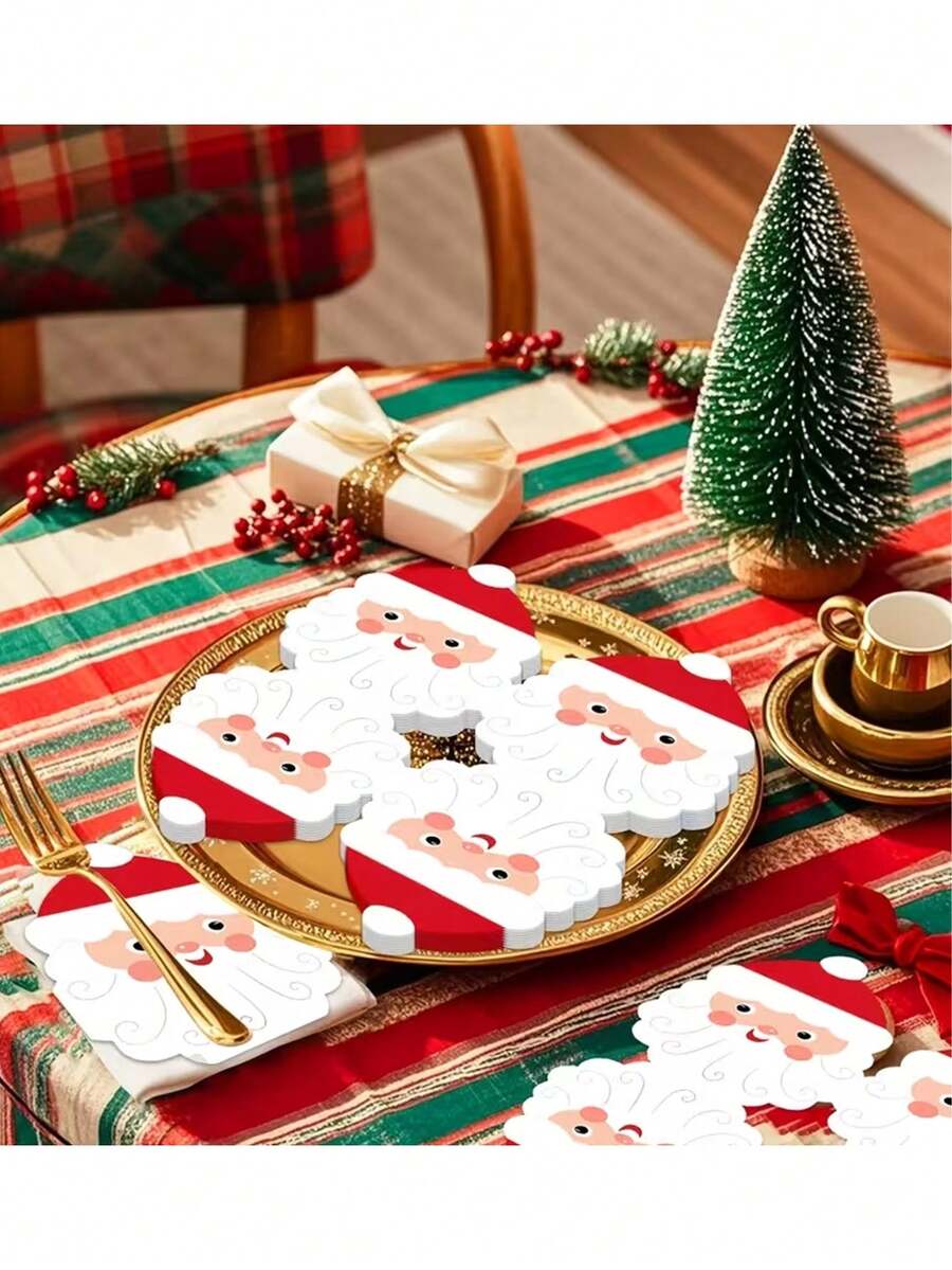 55pcs Santa Claus Shaped Disposable Paper Napkins, Cute Santa Face Decorative Paper Napkins, Christmas Party Table Decor Napkins For Holiday Dinner Gathering - Multiple Styles - View 1