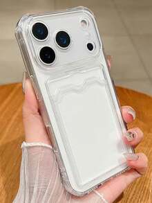 Luxury Clear Transparent Card Holder Camera Protection Phone Case Compatible With 18 Pro Max 17 Pro Max 18 17 16 15 14 13 Pro Max Four-Corner Anti-Fall Shockproof Back Cover - Clear - View 3