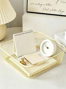 1PC Metal Square Desktop Storage Bins, Open‑Top Iron Storage Baskets For Desk Small Clutter Organizing, Minimalist Style Storage Container, Tabletop Small Supplies Holding Organizer For Office Desk Bedroom Vanity Daily All‑Season Use Gift Selection - Multicolor - View 15