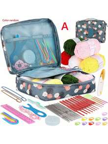 EDCUEBE7 1 Set Alat Rajut Kait Set Perlengkapan Jahit Kit Merajut untuk Pemula, Dengan Benang Rajut dan Tas Penyimpanan, Kait Rajut Ergonomis dan Aksesoris (Semua Warna Produk Acak, Kemasan Benang Acak) - Berbagai gaya - View 3