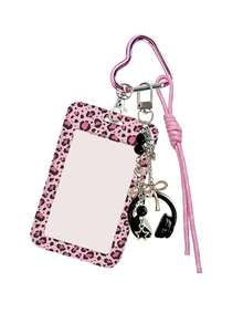 Leopard Print Card Holder Pendant With Star Pendant,Sliding Cover Retractable Card Sleeve,Personalized Fashion Card Holder,Cute Keychain Pendant - Multicolor - View 18