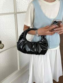 2026 Autumn Fashion New Glossy Pleated Handbag Women's Fashion Cloud Bag Niche Design European And American Style - Black - View 7