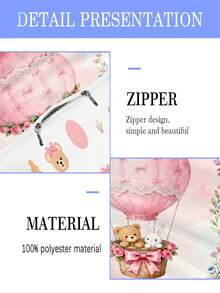 1 Set Of Watercolor Pink Hot Air Balloon Duvet Cover, Cute Bear Rabbit Print Duvet Cover, Polyester Material, Suitable For Baby Crib - Multicolor - View 7