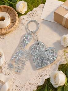 1pc Customized Laser Engraved Personalized Valentine's Day Heart Small Mirror Small Comb Decorative Keychain, Motel Keychain, Vintage Hotel Keychain, Women's Customized Name Car Keychain, Cute Bridesmaid Proposal Gift Keychain - Multicolor - View 18