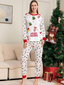 Bộ đồ mặc nhà Giáng Sinh 2 món cho nữ, áo dài tay họa tiết in toàn thân ông già Noel, cây thông Noel và tuần lộc, quần bo gấu viền đỏ, bộ pijama gia đình dịp lễ - Nhiều màu - Xem 3