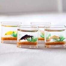 Exquisite Mini Dollhouse Fish Tank - 1:12 Dollhouse Mini Fish Tank Realistic Aquarium Home Decor, Dollhouse Accessories, Perfect For Garden Decoration And Desktop Display, Ideal Gift - Black Fish Square Fish Tank - View 7