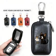 Cute Cat Pattern Zipper Car Key Holder Box, Car Key Remote Key Pouch, Visible Window Key Storage Bag, Perfect Gift, Valentine's Day Gift, 2D Flat - Multicolor - View 2