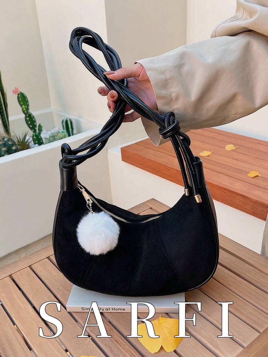 1款純色PU材質拉鍊女款包,復古百搭單肩斜挎包,適合女性日常使用、旅行 - 黑色 - 查看 1
