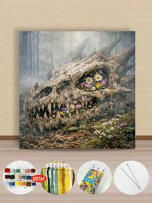 11/14/16CT Printed Cross-Stitch Kit. Dinosaur Fossils. A Relaxing DIY Project For Adult Beginners. Includes Fabric, Needles, Threads, And A Chart. Handmade Wall Art-Perfect As A Gift. 40x40cm/15.7x15.7in. - Dinosaur Fossils - View 3
