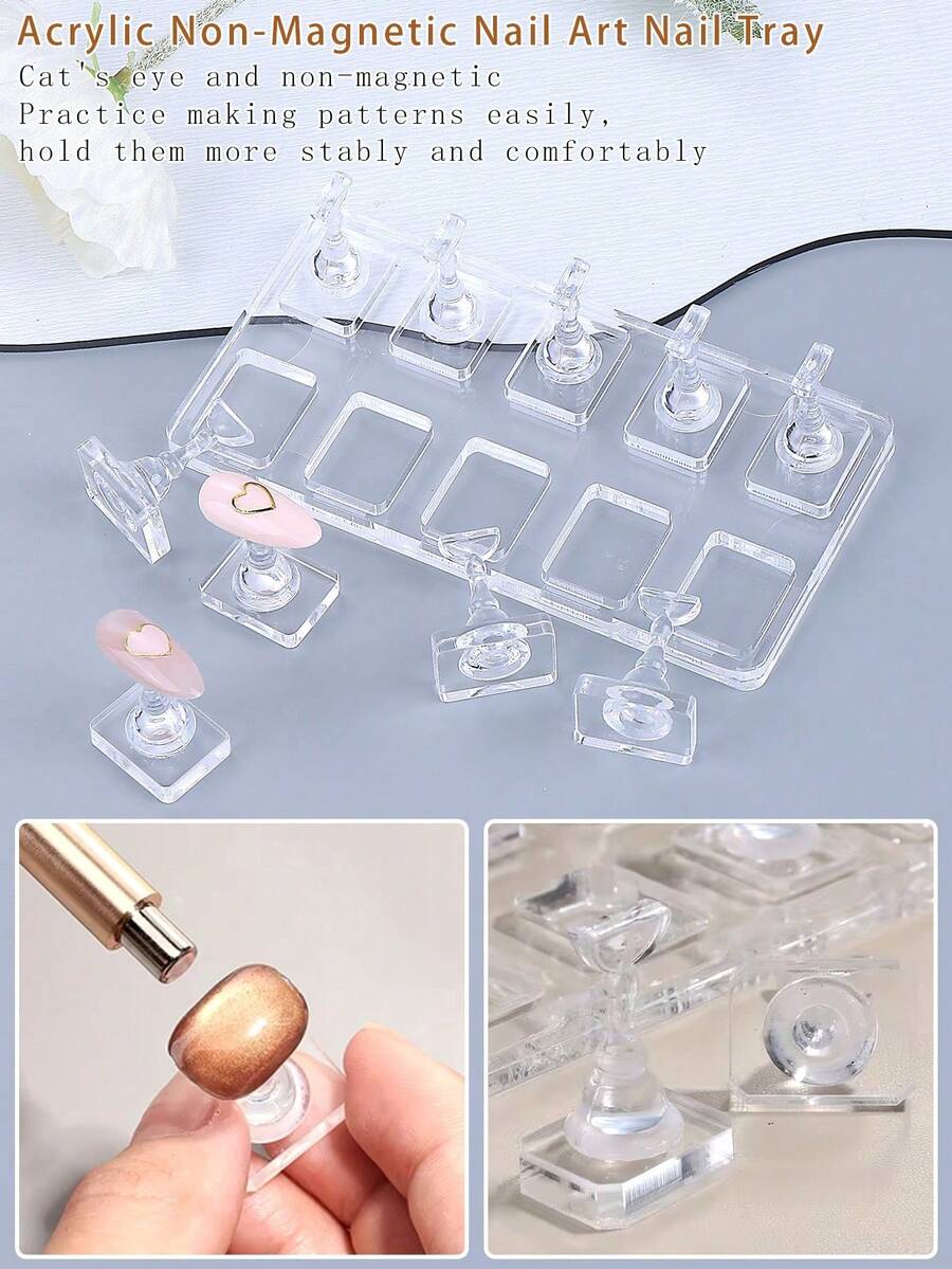 1套非磁性壓克力美甲練習架組，美甲練習底座與展示架美甲工具，假甲練習工具，適合美甲師與愛好者DIY美甲工具 - 無色 - 查看 1
