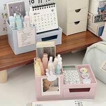 [Back To School]Cute Rabbit Desktop Storage Box With Drawer And Photo Frame, Multi-Functional Stationery, Cosmetics And Small Items Organizer, Macaron Color Office Dormitory Desktop Storage Rack - Compartment Pen Holder - View 2