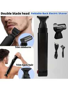 Professional Back Shaver With 2 Shock-Absorbing Elastic Heads, USB Rechargeable Men's Body Hair Trimmer, Long-Handled Back Shaver Designed For Men - Black - View 12