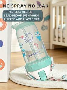 1pc 380ML/260ML Cartoon Children's Straw Cup, Cute Student Water Bottle, PP Anti-Choke Anti-Leak Drop-Resistant With Scale And Strap, Suitable For Daily Use - Baby Blue - View 8
