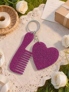 1pc Customized Laser Engraved Personalized Valentine's Day Heart Small Mirror Small Comb Decorative Keychain, Motel Keychain, Vintage Hotel Keychain, Women's Customized Name Car Keychain, Cute Bridesmaid Proposal Gift Keychain - Multicolor - View 13