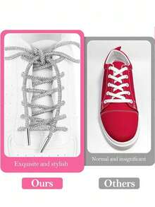 2pcs 120cm Luxury Rhinestone Shoelaces, Round Rhinestone Shoelaces/Hat Rope, Fashionable Shiny, Crystal Drawstring Athletic Shoelaces, Suitable For Sneakers - White - View 4