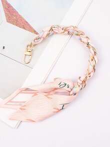 1pc Small Woven Silk Scarf Phone Lanyard Wrist Strap Short Metal Phone Chain Keychain Pendant Camera Charm - Multicolor - View 8