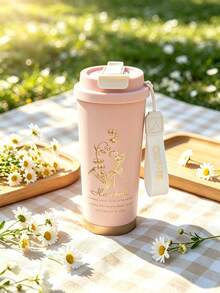 500ml Lily Flower Pattern Travel Mug/Coffee Cup, Stainless Steel Material, Vacuum Insulated, Suitable For Water, Iced Tea, Coffee, Milkshake And Other Beverages, Leak-Proof Design, Exquisite Gift, Free Gift Box - Multicolor - View 6