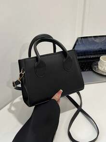 Solid Color PU Handbag Minimalist Casual Small Square Bag Commute Mini Shoulder Bag Fashion Crossbody Bag For Outings - Black - View 4