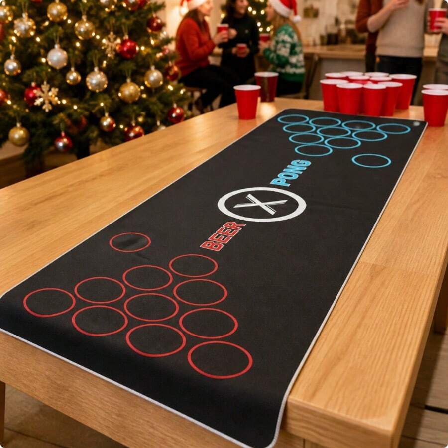 Christmas Party Beer Pong Game Table Mat, Beer Pong Cup Game Mat - Multicolor - View 1