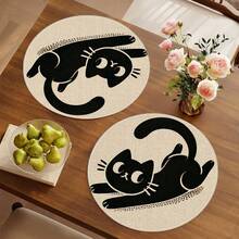 1/4/6pcs Minimalist Cartoon Black Cat Hand-Painted Pattern Placemats, Suitable For Home Kitchen, Made Of Polyester Fiber, Kitchen Table Decoration And Party Scene Decoration - Multicolor - View 3