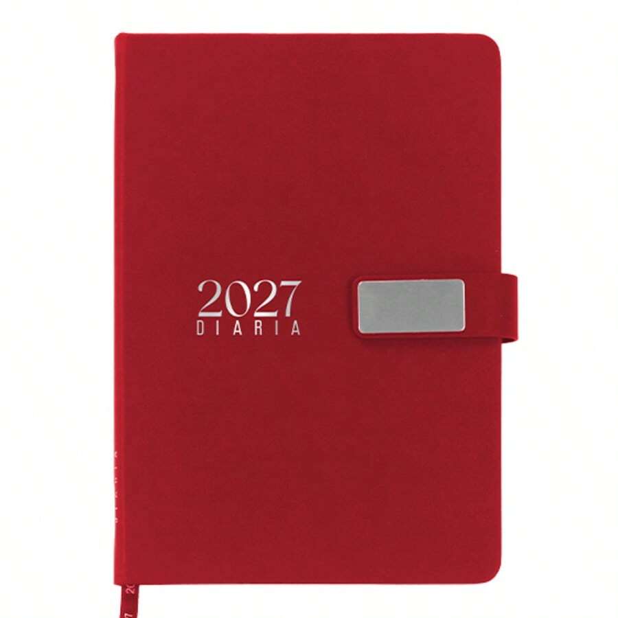 PromoClick 2027 Daily Planner Polyurethane With Magnetic Closure And Divider - Red - View 1