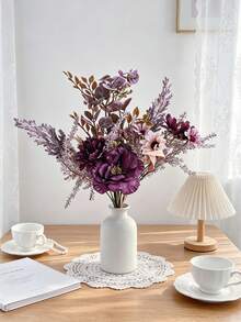 1/3 Bunch Artificial Flowers, Including Artificial Anemone, Daisy And Eucalyptus Leaves, Realistic Touch, Suitable For Vase, Home, Hotel Guest Room, Wedding Decoration, Tabletop Centerpiece, Autumn Decor, Etc. - Purple - View 2