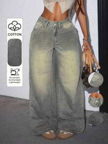 Women's Casual Loose Straight Leg Jeans With Pockets Fall - Retro - View 2