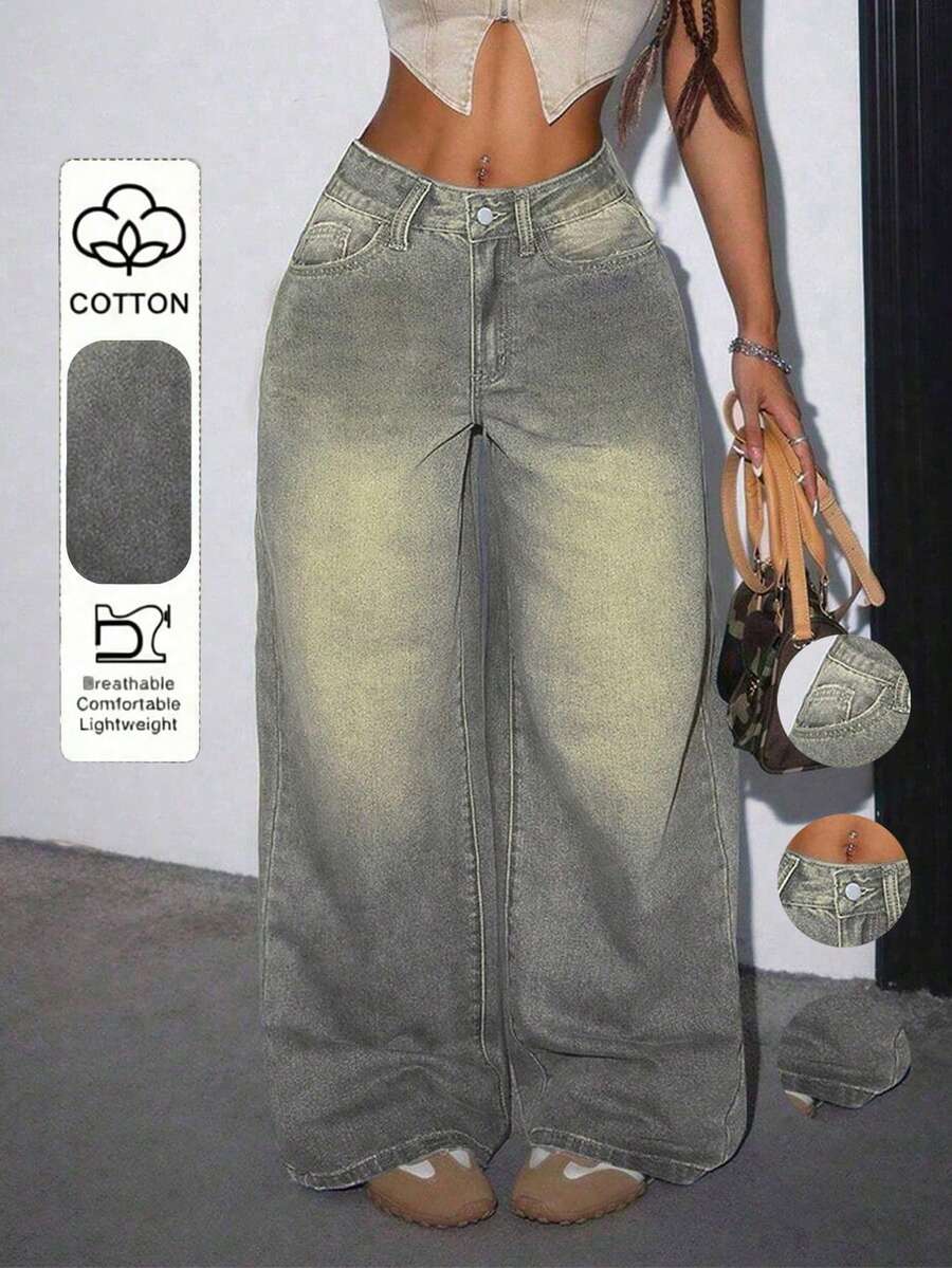 Women's Casual Loose Straight Leg Jeans With Pockets Fall - Retro - View 1