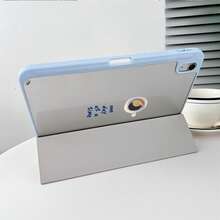 1pc Light Blue & Beige Vertical Striped Quote Print Protective Case, With Pen Slot, Multi-Angle Magnetic Stand, Auto Sleep/Wake Support, Tablet Protective Shell, Compatible With IPad PRO/AIR, Pad 5/6/7, MatePad - Multicolor - View 7