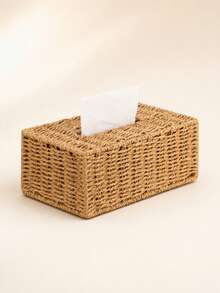 1pc Handwoven Wicker Tissue Box Cover With Removable Lid, Large Dustproof Facial Tissue And Napkin Holder, Boho Farmhouse Decor For Living Room, Bathroom, Bedroom, Kitchen, Office And Dining Table - Multicolor - View 9