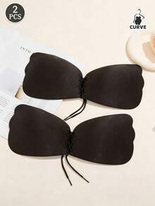 1/2pcs Black Skin-Tone Dual-Color Wing-Shaped Drawstring Self-Adhesive Bra, Minimalist Invisible Nylon Fabric, Wing-Shaped Cups With Adjustable Drawstring Ties, Honeycomb Adhesive Points With Center Glue-Free Protection, Shaping Body Lines, Suitable For Wedding Dress, Evening Gown, Backless Outfits, Weddings, Parties, Commuting, Vacation - Drawstring - View 13