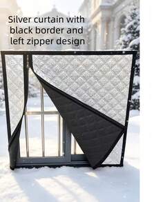 Winter Window Draft Solution! Thickened Aluminum Foil Zipper Thermal Curtain, Left-Opening Design No Need To Remove When Opening Window, Lock Temperature And Resist Cold All Winter - Silver Curtain With Black Trim, Left-opening Zipper - View 1
