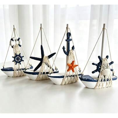 4pcs Mediterranean Style Acrylic Flat Sailboat Decor, Porch Tabletop Bookshelf Decoration, Theme Wedding Stage Props, Best Gift For Birthday Graduation