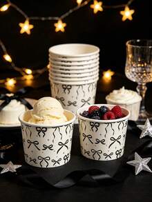 Bow Pattern Ice Cream Cup, Minimalist Ribbon & Star Sketch Print, Disposable Dessert Bowl, Suitable For Cold Drinks, Ice Cream, Pudding And Snacks, Perfect For Adult Elegant Parties, Bridal Showers, Wedding Receptions, Garden Gatherings And Catering Services - Multicolor - View 5