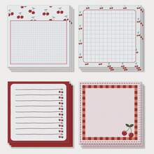 4 Packs Cherry Pattern Sticky Notes, 3x3 Inch, 50 Sheets, Cherry Pattern Memo Pads, Adhesive, Cherry Pattern Memo, Suitable For School, Office, Home Supplies, Student Teacher Gifts, Back To School Gifts - one-size - View 1