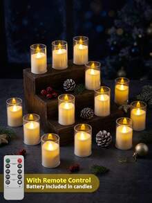 6/12/24pcs Flickering Flameless Candles With Timer And Remote Control, Battery Operated LED Wishing Candles, Smokeless And Odorless, Suitable For Christmas, Halloween, Valentine's Day, Proposal, Wedding, Party, Gift - Transparent-warm Light - View 2