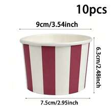 20/10pcs, Classic Vertical Stripe Pattern Striped Ice Cream Cup,Dessert Cup,Snack Cup, Suitable For Cold Drinks,Frozen Yogurt,Ice Cream,Pudding And Snacks,Suitable For Carnival Themed Parties,Retro Celebrations,Weddings,Office Events,Birthday Parties - Multicolor - View 9