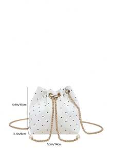 Mini New Fashion Straw Woven Gold Chain Drawstring Bucket Bag Beach Bag - White - View 3