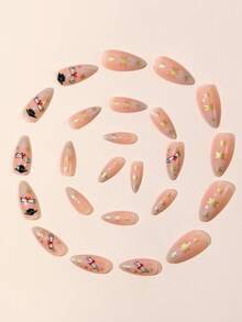 24pcs Graduation Cap Diploma Star Almond Shaped Press-On Nails, Graduation Party Commemorative Fake Nails With Full Tool Set, Reusable Nail Tips - Multicolor - View 3