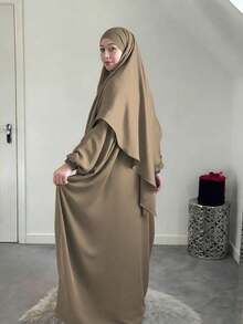 2件組 Khimar 希賈布祈禱面紗 + Abaya 長袍，寬鬆舒適的穆斯林女裝，適合日常穿著與祈禱，四季皆宜 - 彩色 - 查看 18