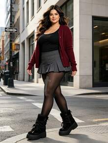 1 Pair Plus Size Women Gothic Y2K Rivet Rhinestone Cross Ultra Sheer Pantyhose, American Vintage Y2K Subculture, High Waist High Elastic Semi-Sheer Tights, Dark Punk Style, Nightclub Streetwear Base Layer Slim Fit Black Leggings, Women's, Rock Punk Style - Black-cross - View 6