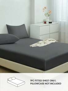 HONEYMOON 1pc Soft Comfortable Solid Color Fitted Sheet, Bed Cover Protector, Lightweight Breathable, 14 Inch/35cm Deep Pocket - Hypoallergenic, Machine Washable, Fits All Bed Sizes, Suitable For Dorms And Guest Rooms (Pillowcase Not Included), Back To School Dorm Essential, Bedding, Dark Gray - Dark Grey - View 2